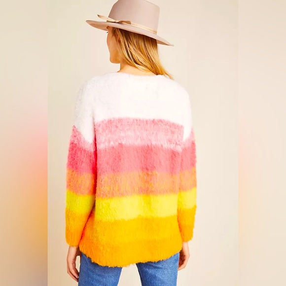 Anthropologie Alpaca Simone Striped Sweater Soft Top V-Neck Ombre Sunset Fur XS - Picture 2 of 10